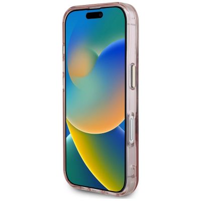 5. Etui Guess IML Metal Mountain Logo MagSafe na iPhone 16 - różowe