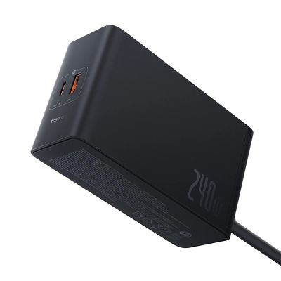 6. Ładowarka sieciowa Baseus Digital GaN 3xUSB-C 1xUSB-A 240W z kablem zasilającym - czarna