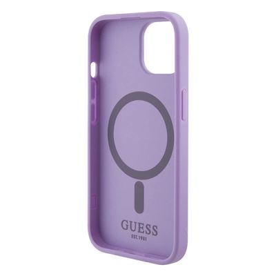 7. Etui Guess Saffiano MagSafe do iPhone 15 Plus - fioletowe
