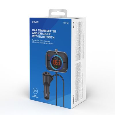 12. SAVIO TR-14 TRANSMITER SAMOCHODOWY FM Z BLUETOOTH I ŁADOWARKĄ,QUICK CHARGE 3.0 I POWER DELIVERY, RED. SZUMÓW