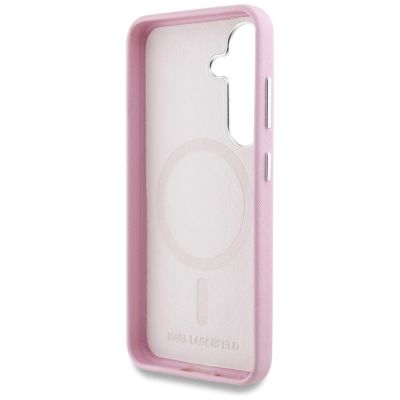7. Etui Karl Lagerfeld Saffiano Full Wrapped Elongated Metal Logo MagSafe na Samsung Galaxy S25+ - różowe