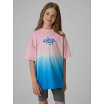 T-shirt loose z nadrukiem dziewczęcy 4F 4FJRSS26TTSHF4186-91A