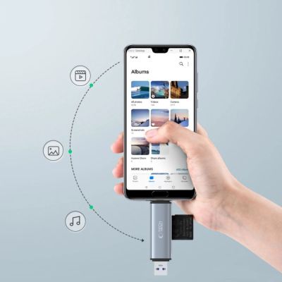 4. Czytnik Tech-Protect UltraBoost kart SD / micro SD ze złączami USB-C / USB-A - szary