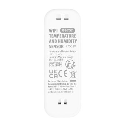 7. GREENBLUE CZUJNIK TEMPERATURY I WILGOTNOŚCI WIFI, ANDROID/IOS/ALEXA/GOOGLE HOME, 3.0V DC, LR03X2 GB737