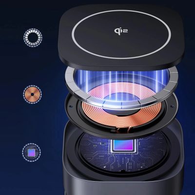 9. Ładowarka Ugreen W702 indukcyjna 3w1 z MagSafe / Qi2 i portem USB-C na telefon / słuchawki - czarna
