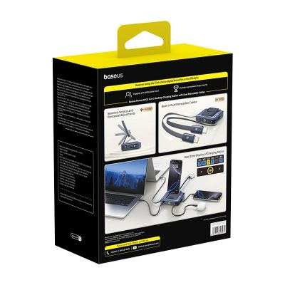 5. Stacja ładująca Baseus Nomos NH21 6w1 245W bezprzewodowa z dwoma zwijanymi kablami USB-C - czarna