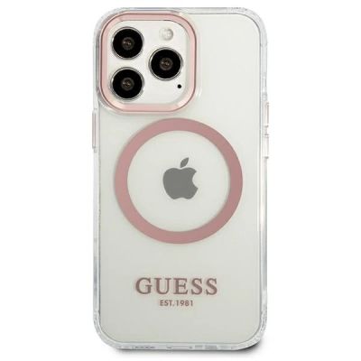 3. Etui Guess Metal Outline MagSafe na iPhone 13 Pro / iPhone 13 - różowe