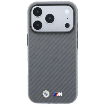 3. Etui BMW M Carbon Metal Logo MagSafe na iPhone 17 Pro / 18 Pro - szare