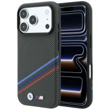 Etui BMW M Quadrille Kevlar Print Tricolor Lines & Metal Logo MagSafe na iPhone 18 Pro Max / 17 Pro Max - ciemnoszare
