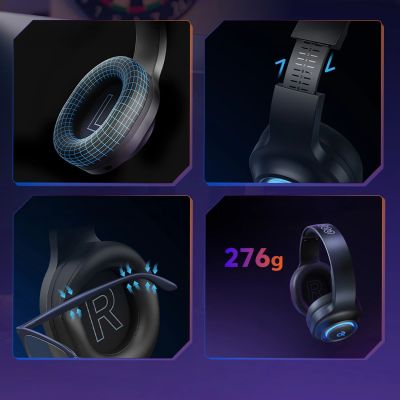 12. Słuchawki gamingowe QCY Heroad V200 Tri-Mode z dźwiękiem 7.1 baterią 240 h i odczepianym mikrofonem - czarne