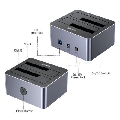 4. UNITEK STACJA KLONUJĄCA DYSKI 2X SATA 2,5"/3,5" USB 5GBPS