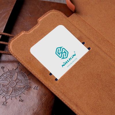 11. Nillkin Qin Leather Pro Case etui iPhone 14 Plus osłona na aparat kabura pokrowiec obudowa z klapką czarny