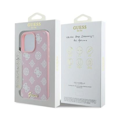 8. Etui Guess Peony Script Logo MagSafe na iPhone 16 Pro - różowe