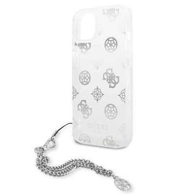 6. Etui Guess Peony Chain Collection na iPhone 13 mini - srebrne