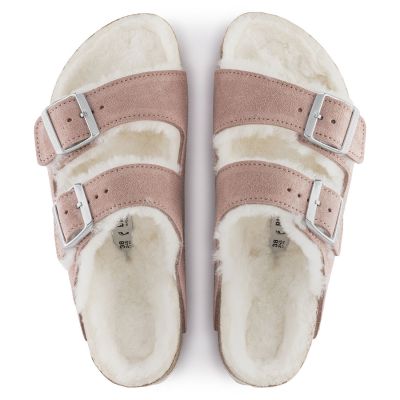 7. Klapki ocieplane Birkenstock Arizona Suede Leather Shearling Pink Clay LAF wąskie narrow (1023258)