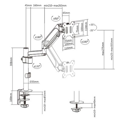 2. GEMBIRD BIURKOWE REGULOWANE RAMIĘ/UCHWYT NA MONITOR 17-32, VESA 100X100MM, DO 9 KG