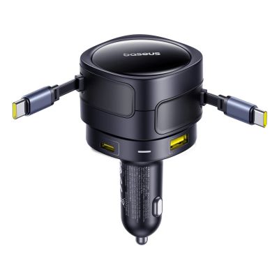 4. Ładowarka samochodowa Baseus Enjoyment Max 90W 2 x kabel USB-C + USB-A + USB-C - czarna