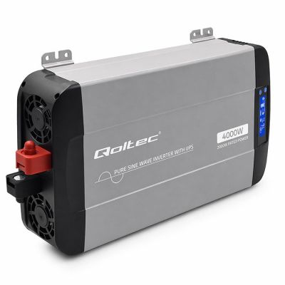 8. Qoltec Przetwornica napięcia Pure Sine Wave | 12V na 230V | 2000/4000W | UPS BYPASS | LCD | USB | USB-C | Kompatybilna z LiFePO4 GEL AGM