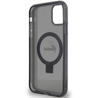 7. Etui Guess Ring Stand Script Glitter MagSafe na iPhone 11 / Xr - czarne
