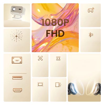 11. Projektor multimedialny Yaber L2 Plus LCD FullHD 1080p z głośnikami JBL - beżowy