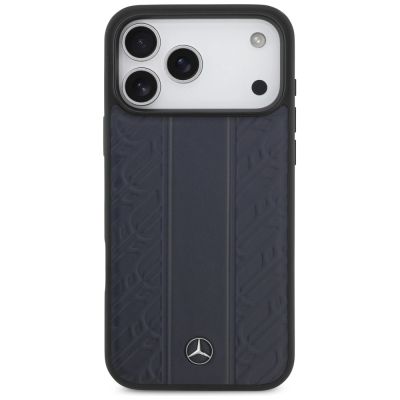 3. Etui Mercedes Leather Laurel Leaves Stripes MagSafe na iPhone 17 Pro Max - niebieskie
