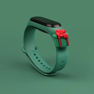 2. Opaska Strap Xmas do Xiaomi Mi Band 3 / 4 świąteczny silikonowy pasek bransoletka z prezentem - ciemnozielona