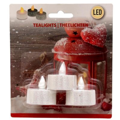 25. ZESTAW 3 ŚWIECZEK TEA LIGHT LED Z BROKATEM