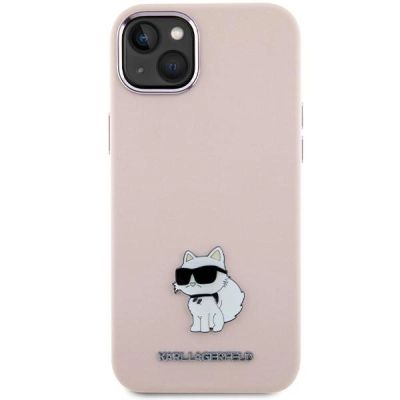 3. Etui Karl Lagerfeld Silicone Choupette Metal Pin na iPhone 15 Plus / 14 Plus - różowe