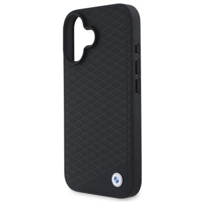 6. Etui BMW Sign Leather Diamond Metal Logo MagSafe na iPhone 16  - czarne
