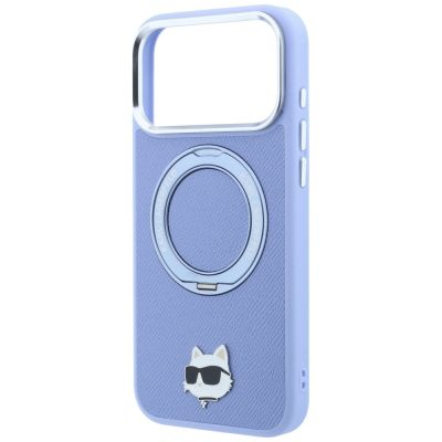 6. Etui Karl Lagerfeld with Ring Stand 360 Choupette Head Pin MagSafe na iPhone 18 Pro Max / 17 Pro Max - jasnoniebieskie