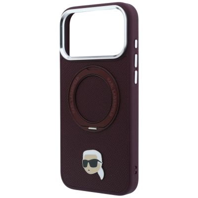 6. Etui Karl Lagerfeld with Ring Stand 360 Karl Head Pin MagSafe na iPhone 18 Pro Max / 17 Pro Max - burgundowe