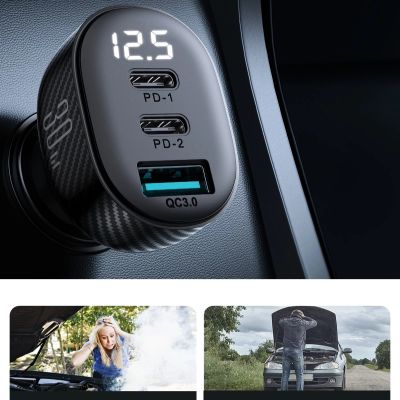 13. Ładowarka samochodowa Joyroom JR-CCD04 30W 2x USB-C USB-A z wyświetlaczem - czarna