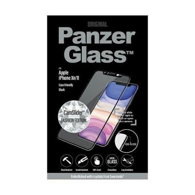 3. Szkło hartowane PanzerGlass E2E Super+ z zaślepką na aparat z kryształem Swarovsky na iPhone XR / 11 - z czarną ramką