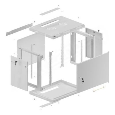 3. Szafa instalacyjna Rack wisząca 19" 9U 600x450 szara drzwi metalowe LANBERG (Flat Pack)