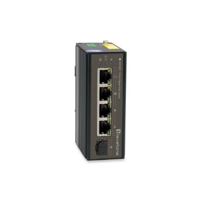2. 5-portowy gigabitowy przełącznik przemysłowy LevelOne - Szyna DIN - -30°C do 65°C - Gigabit Ethernet (10/100/1000) - Pełny dupleks - Power over Ethernet (PoE) - Uchwyt ścienny (IGP-0501)