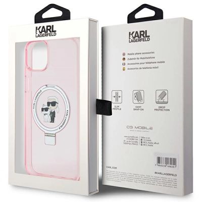 8. Etui Karl Lagerfeld Ring Stand Karl&Choupettte MagSafe do iPhone 15 Plus - różowe