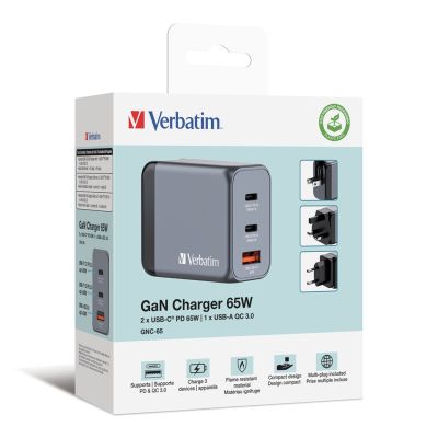 6. Ładowarka sieciowa Verbatim GaN GNC-65 2xUSB-C Uniwersalna