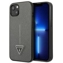 Etui Guess Saffiano Triangle Logo na iPhone 14 - srebrne