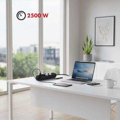 11. MACLEAN LISTWA ZASILAJĄCA, PRZEDŁUŻACZ 3 GNIAZDA + 3XUSB, 110-240V AC 50/60HZ, 2.1A MAX 2500W, 1,5M, CZARNA MCE394 B