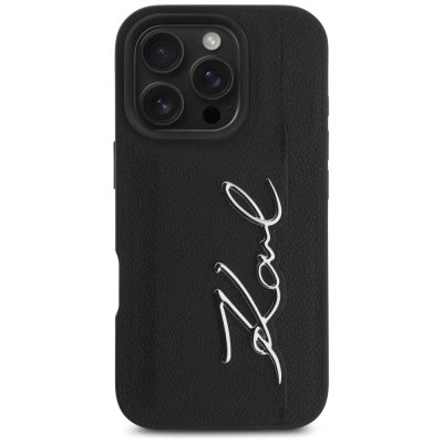 3. Etui Karl Lagerfeld HC Grained PU Cardslot Metal Signature na iPhone 16 Pro - czarne