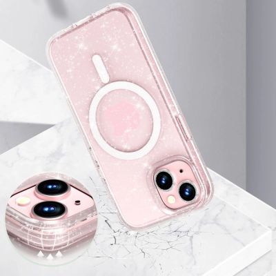 4. Etui Tech-Protect FlexAir Hybrid MagSafe na iPhone 15 - przezroczysto-brokatowe