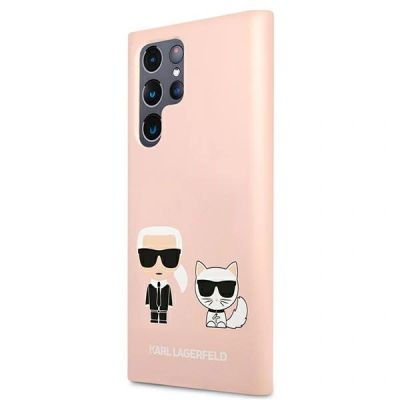 2. Etui Karl Lagerfeld Silicone Ikonik Karl & Choupette na Samsung Galaxy S22 Ultra - jasnoróżowe