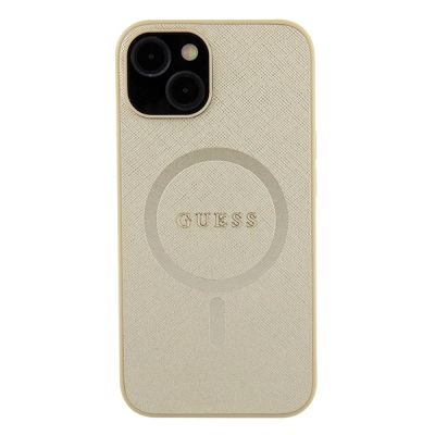 3. Etui Guess Saffiano MagSafe do iPhone 15 Plus - złote
