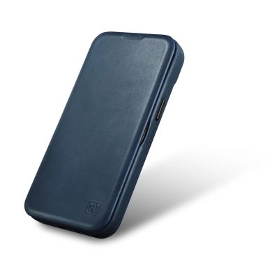 7. iCarer CE Oil Wax Premium Leather Folio Case skórzane etui iPhone 14 Plus z klapką magnetyczne MagSafe niebieski (AKI14220707-BU)