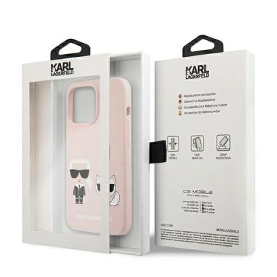 8. Etui Karl Lagerfeld Silicone Ikonik Karl&Choupette MagSafe na iPhone 13 Pro / iPhone 13 - jasnoróżowe