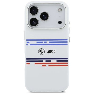 3. Etui BMW M Silicon Horizontal Line MagSafe na iPhone 17 Pro- białe