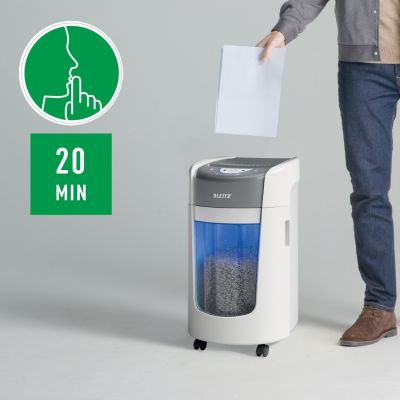 6. Niszczarka Leitz IQ OptiMax Home Office 225, 15l, P5, 6 kartek, Automatyczny Start/Stop, Funkcja cofania, Obrotowy pojemnik - 33% większa pojemność na ścinki