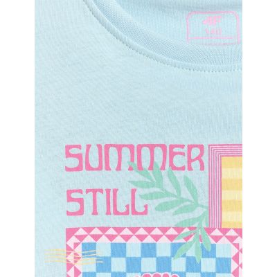 5. T-shirt regular z nadrukiem dziewczęcy 4F 4FJRSS26TTSHF4418-33S