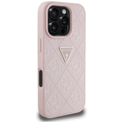 4. Etui Guess Hot Stamp 4G Pattern Triangle Metal Logo na iPhone 16 Pro - różowe