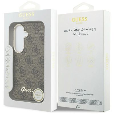 8. Etui Guess 4G Script MagSafe na Samsung Galaxy S26 - brązowe